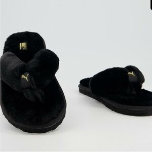 Puma Fluff Flip Slippers Black Team Gold